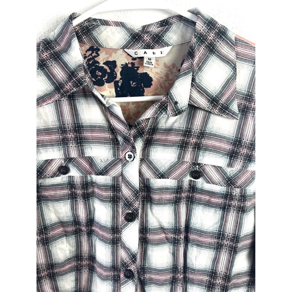 Cabi Festival Plaid Floral Button Down Shirt Size Medium Boho Cotton‎ - Picture 2 of 7